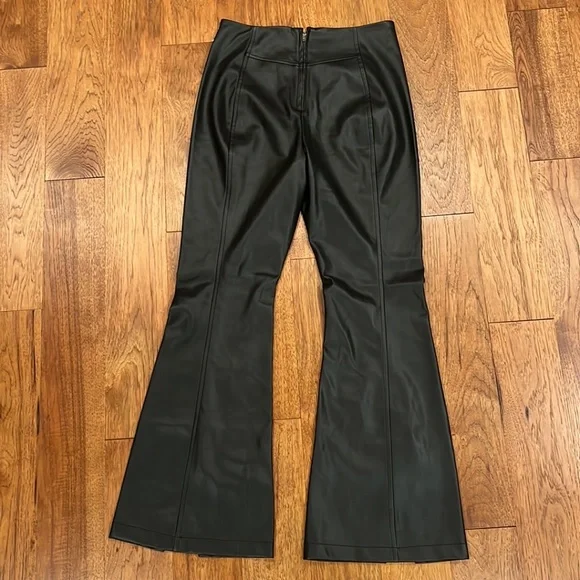 Free People Black Faux Leather Wide Flare Split Leg Pants Womens 31 NWOT - Picture 3 of 8
